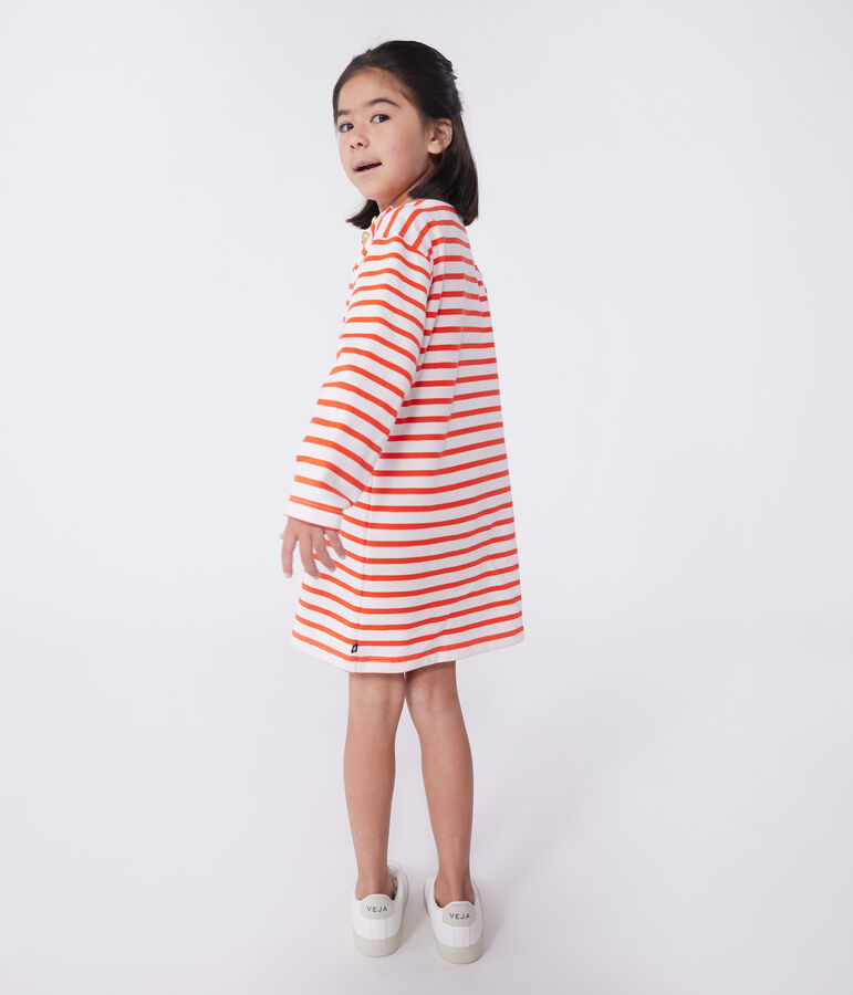 Children's long-sleeved stripy cotton dress FLEUR pink/SPICY
