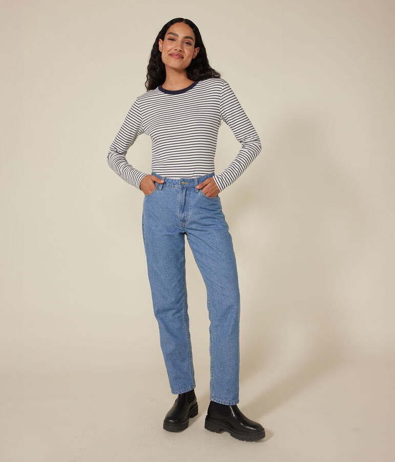 Women's Iconic Stripy Long-Sleeved Cotton T-shirt white/blue