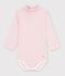 Babies' stripy cotton rollneck body pink/pink