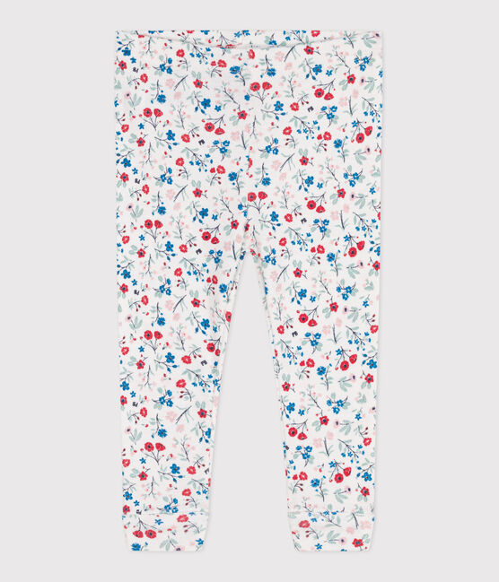 Babies' floral print cotton leggings MARSHMALLOW white/MULTICO white