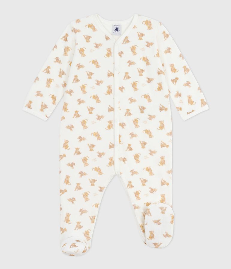 Babies' velour pyjama suit printed with leopards white/multicolor