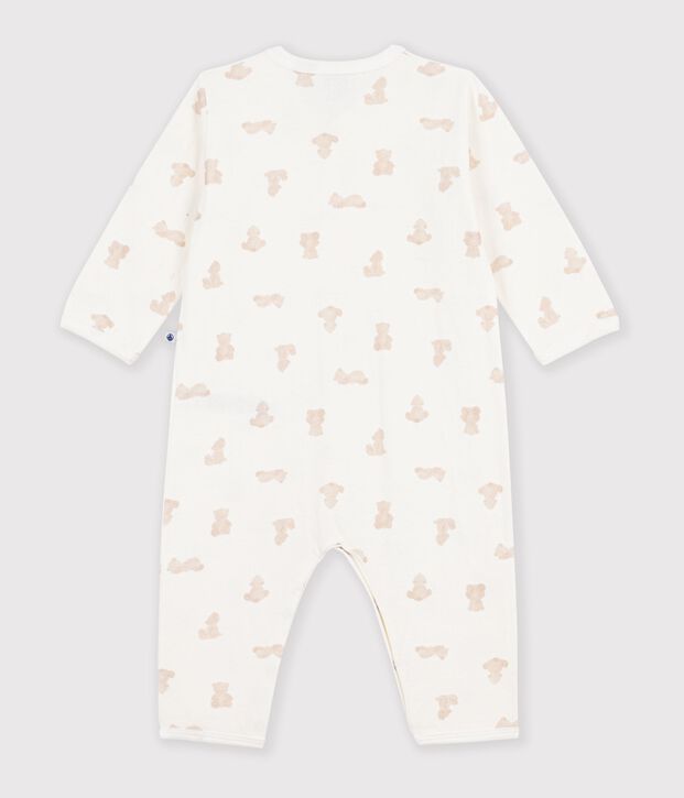 Babies' footless bear-print tube-knit pyjama suit white/BRUN