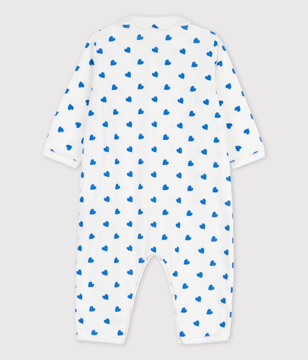 Babies' Footless Blue Heart Patterned Sleepsuit white/blue