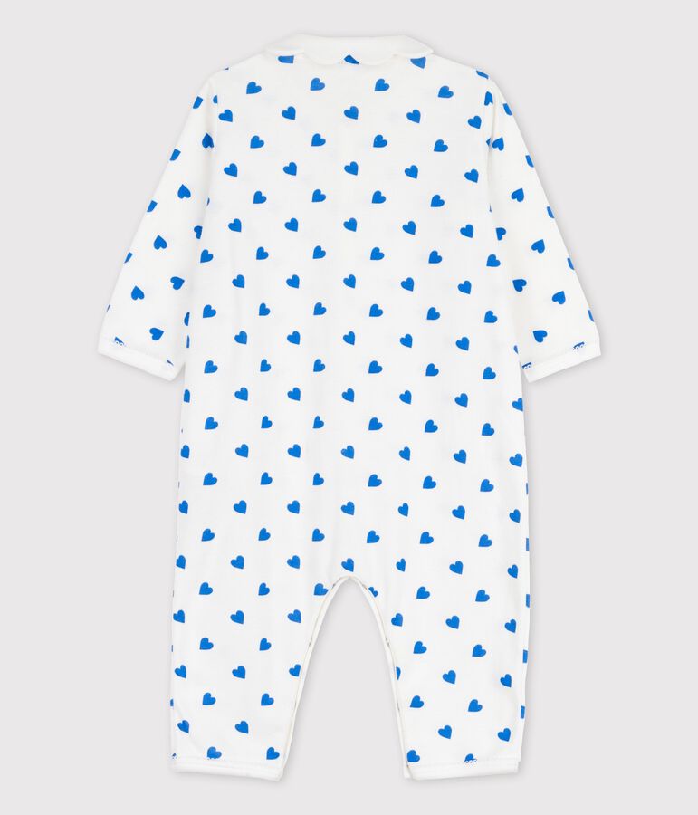 Babies' Footless Blue Heart Patterned Sleepsuit white/blue