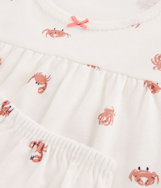 Girls' Crab Themed Cotton Short Pyjamas MARSHMALLOW white/MULTICO white