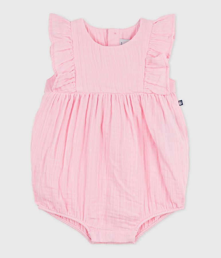 Babies' sleeveless plain cotton rompers pink