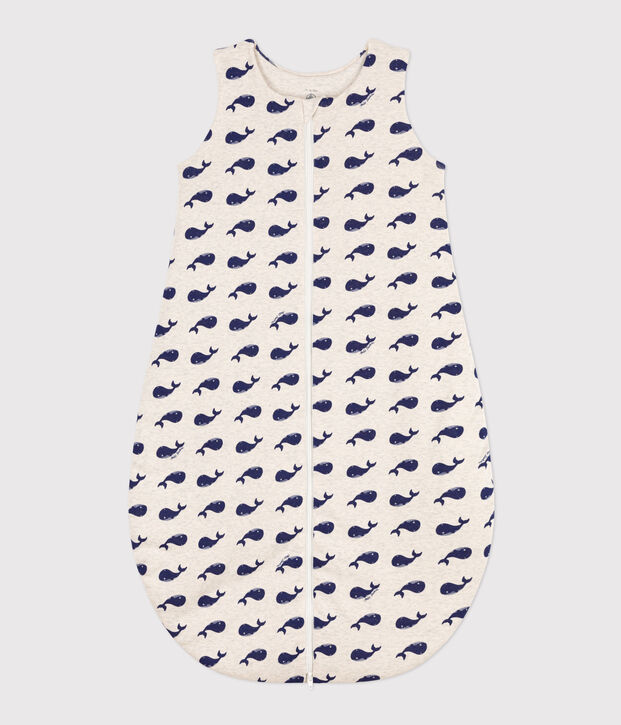 Babies' 2 TOG whale-pattern cotton sleeping bag beige/blue