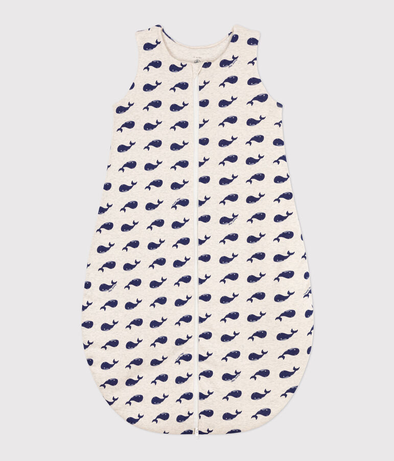 Babies' 2 TOG whale-pattern cotton sleeping bag beige/blue