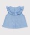 Babies' sleeveless blouse in embroidered cotton chambray blue