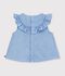 Babies' sleeveless blouse in embroidered cotton chambray blue