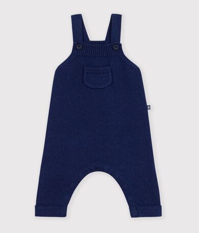 Plain knitted baby overalls in wool and cotton