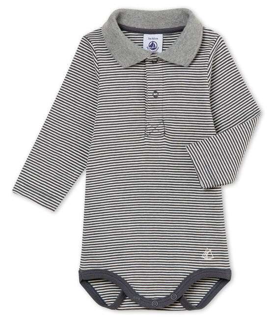 Baby boy's polo neck milleraies body MAKI grey/MARSHMALLOW white