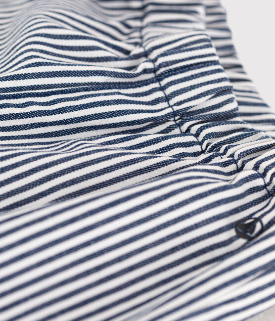 Babies' Striped Cotton Trousers MEDIEVAL blue/MARSHMALLOW white