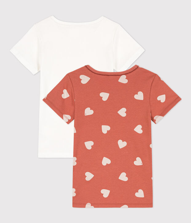 Girls' Heart Patterned Short-Sleeved Cotton T-Shirt - 2-Pack multicolor