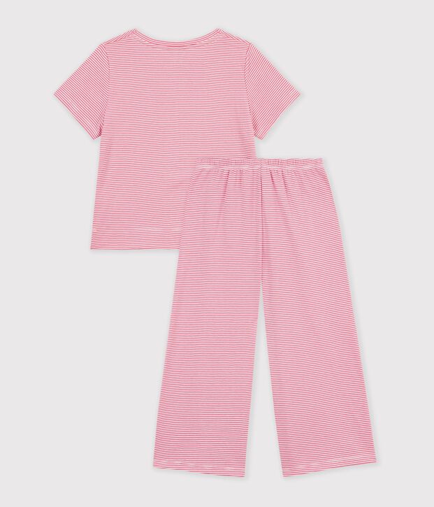 Children's wide-leg cotton pyjamas with stripes pink/white