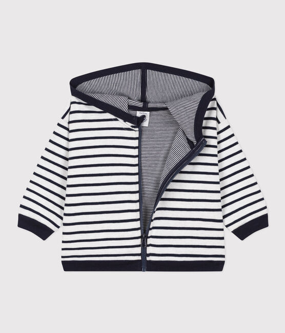 Babies' Thick Jersey Hoodie MARSHMALLOW white/SMOKING blue