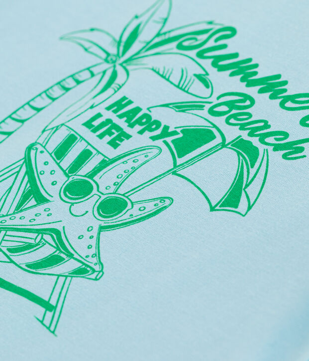 Children's short-sleeved printed cotton T-shirt blue