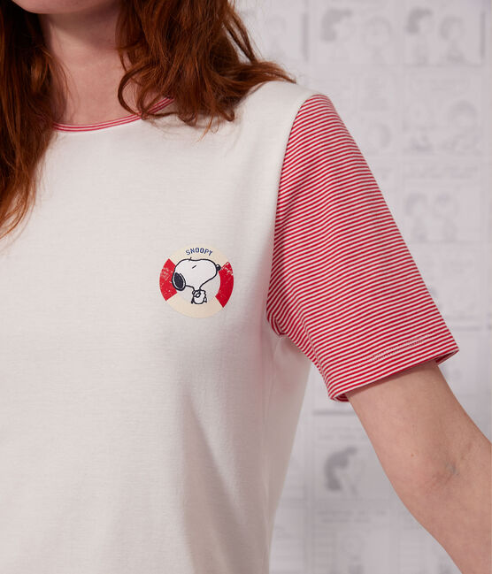 Women's Petit Bateau X Snoopy cotton pyjama shorts MARSHMALLOW white/MULTICO white