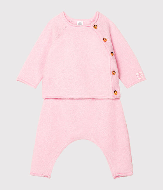 Babies' Clothing in Cotton/Merino Wool/Polyester - 2-Piece Set FLEUR pink