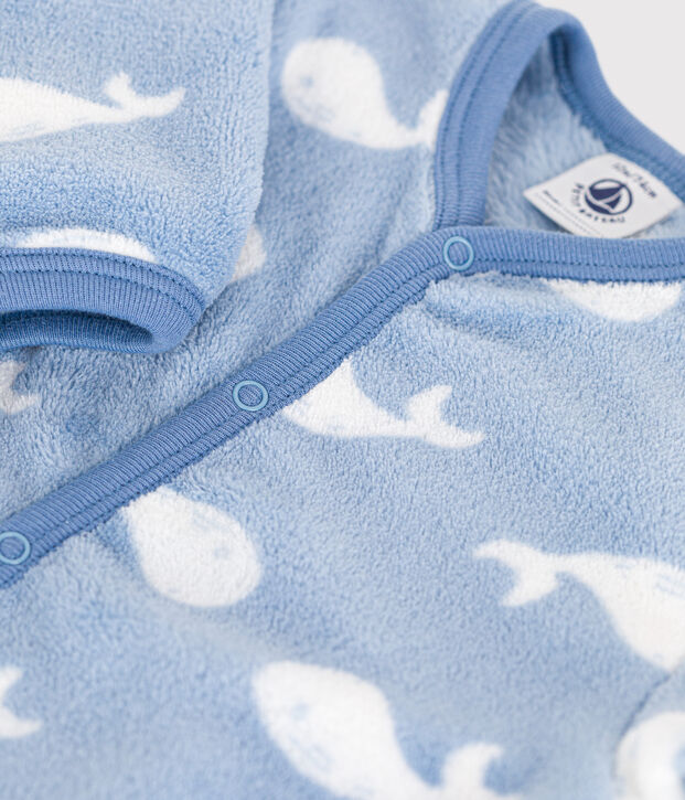 Babies' fleece onesie blue/white