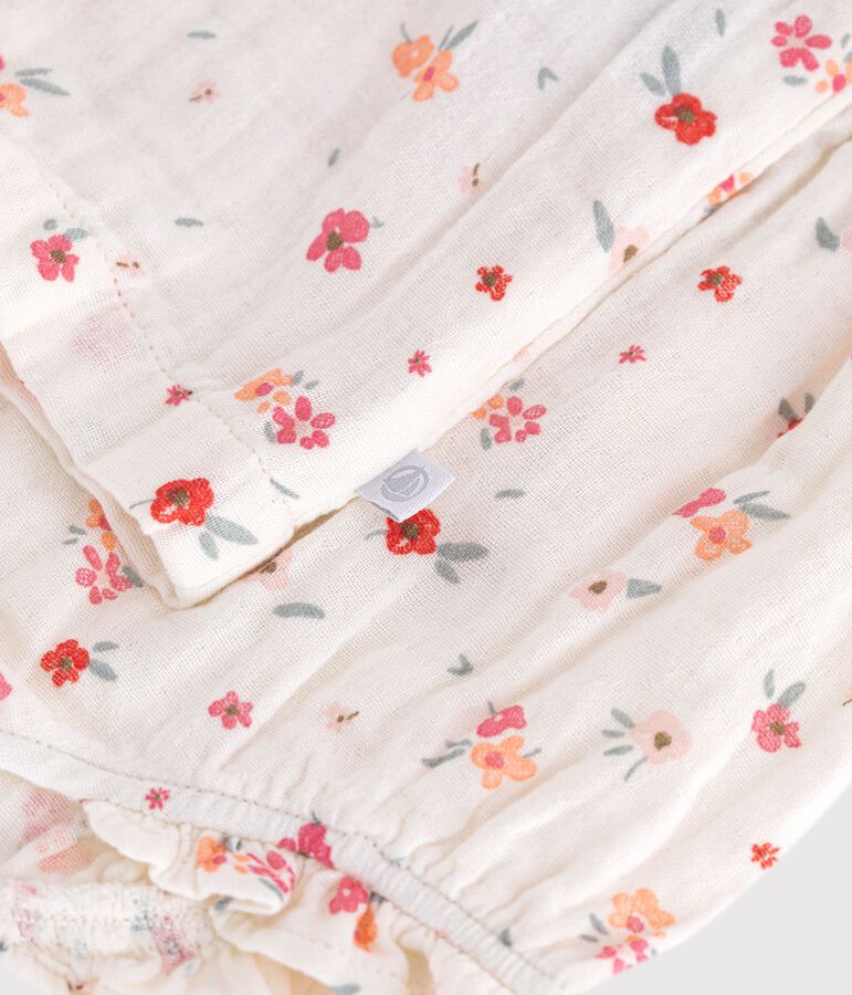 Sleeveless baby dress in printed cotton white/multicolor