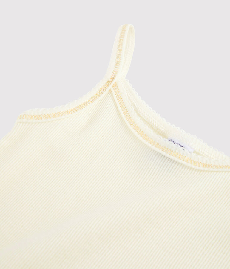 Girls' Strappy Top in Cotton and Wool MARSHMALLOW white