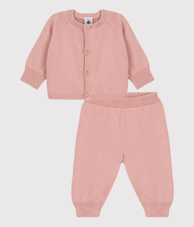 Babies' Wool/Cotton Knit Clothing - 2-Piece Set pink