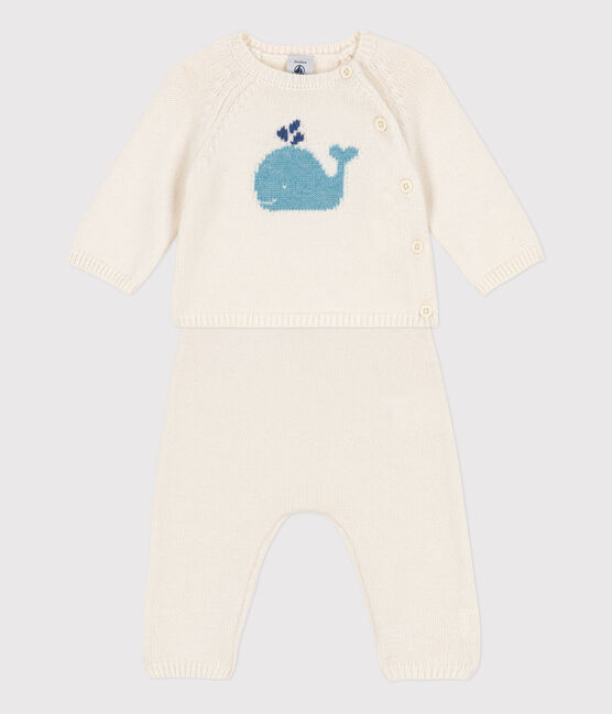Babies' Wool/Cotton Knit 2-Piece Set MARSHMALLOW white