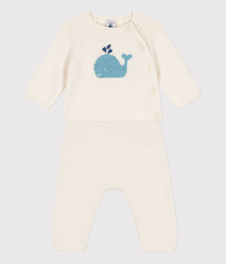 Babies' Wool/Cotton Knit 2-Piece Set white