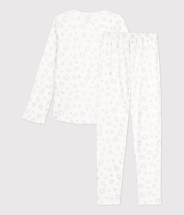 Girls' Star Print Cotton Pyjamas white/multicolor