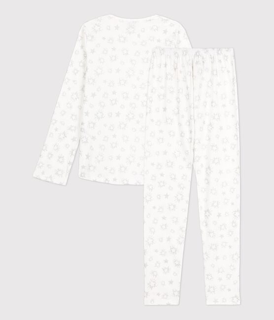 Girls' Star Print Cotton Pyjamas MARSHMALLOW white/MULTICO white