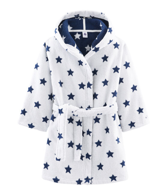 Boys' Terry Bathrobe MARSHMALLOW white/MEDIEVAL blue