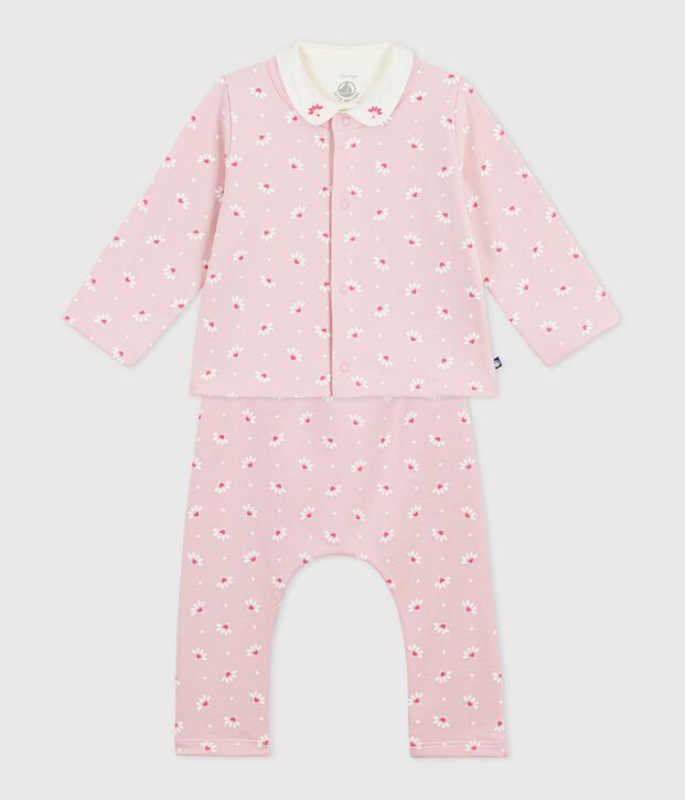 Babies' 3-piece heart-print set, including an embroidered body pink/multicolor