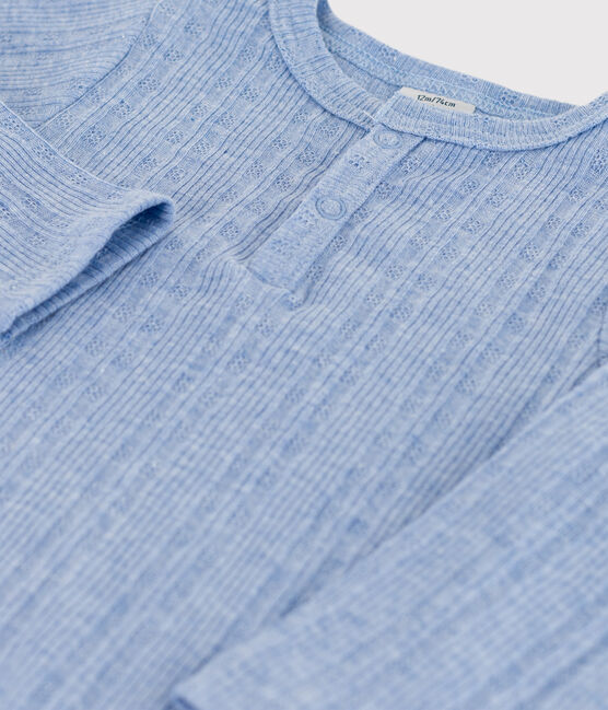 Babies' Long-Sleeved Cotton Henley Bodysuit SKY