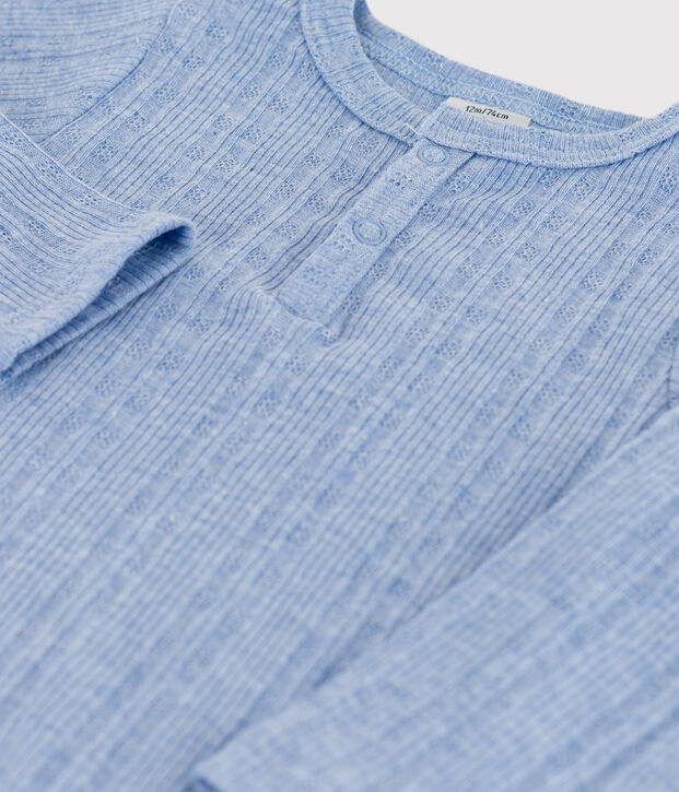 Babies' Long-Sleeved Cotton Henley Bodysuit blue