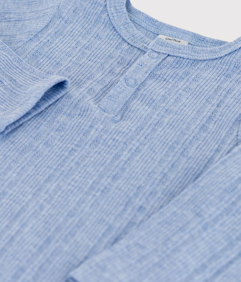 Babies' Long-Sleeved Cotton Henley Bodysuit blue