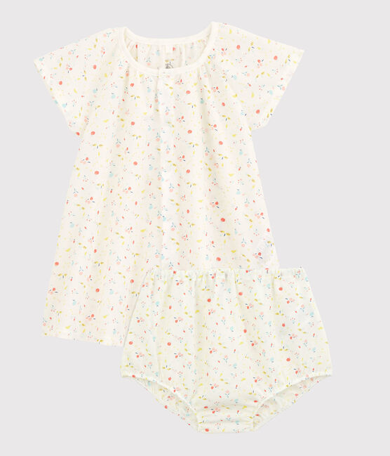 Baby Girls' Short-Sleeved Fruit Pattern Organic Cotton Woven Tube Knit Dress  with Bloomers MARSHMALLOW white/MULTICO white