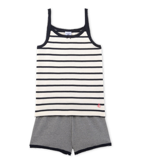 Pyjacourt fille rayé COQUILLE beige/SMOKING blue