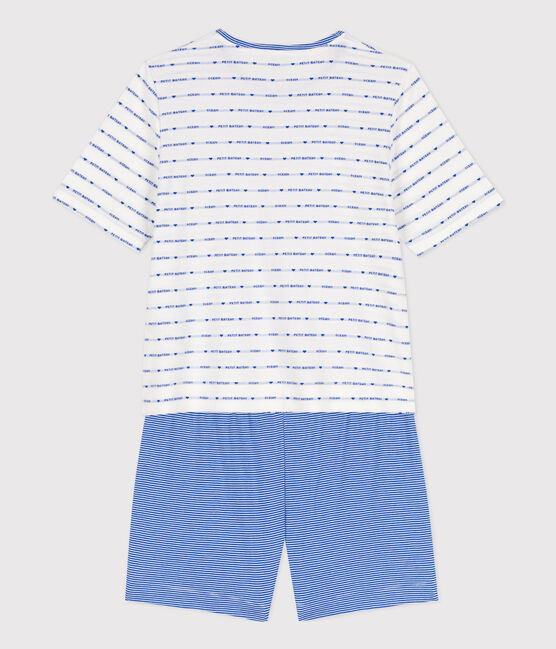 Women's Short Cotton Pyjamas MARSHMALLOW white/PERSE blue