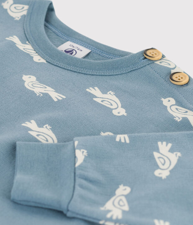 Babies' Bird Patterned Cotton Sweatshirt blue/white