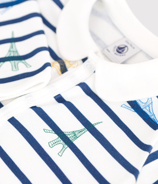 Babies' footless cotton pyjamas with a Paris-themed collar white/multicolor