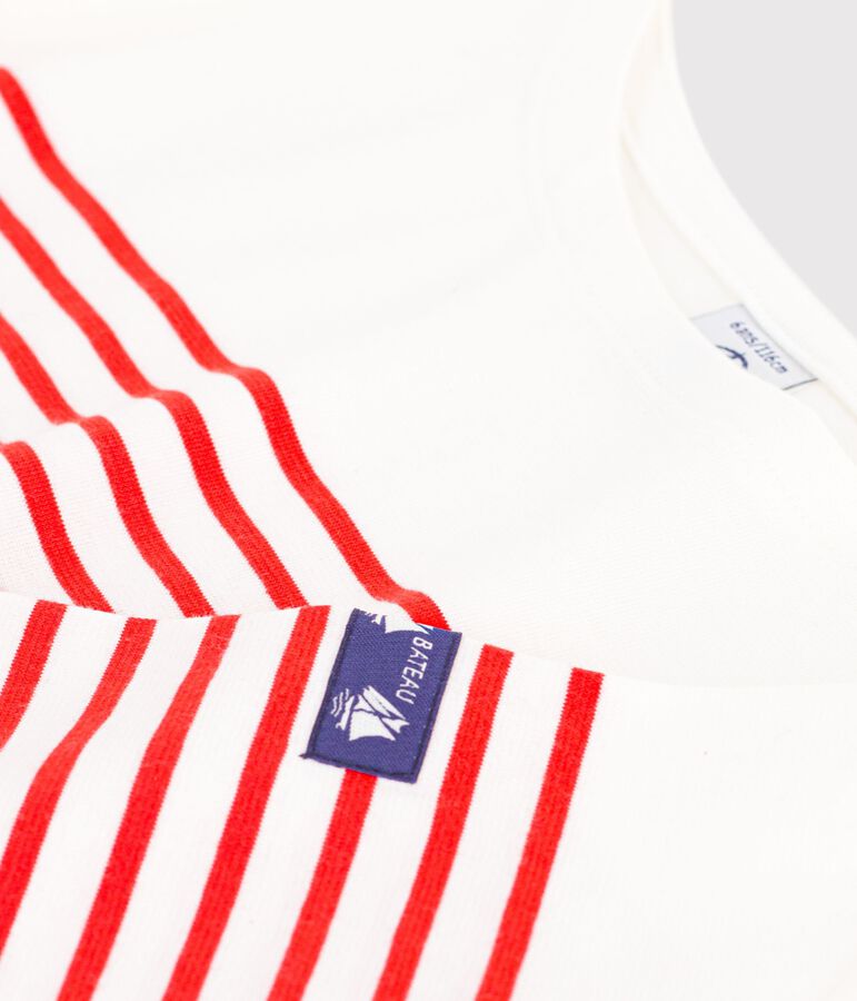 Children's stripy cotton Breton top white/red