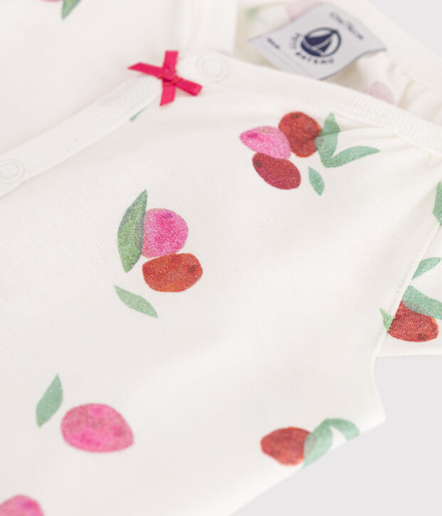 Babies' short fruit-pattern cotton jumpsuit white/multicolor