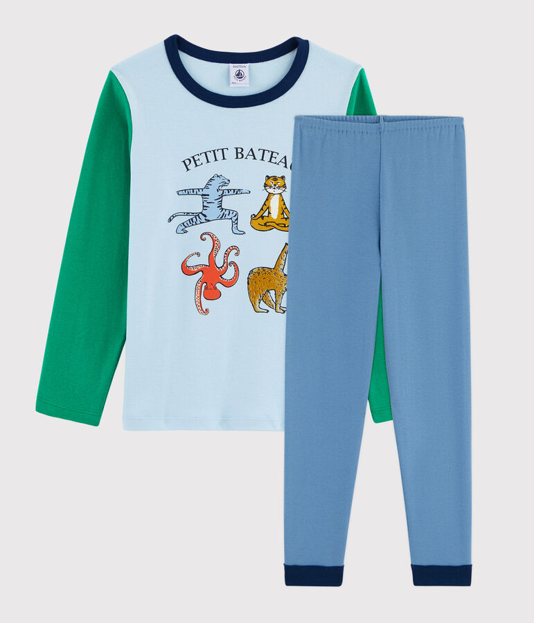 Boys' Yoga Animals Ribbed Pyjamas ALASKA blue/MULTICO white