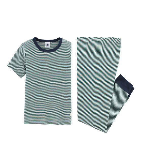 Boys' Short-sleeved Pyjamas PINEDE green/MARSHMALLOW white