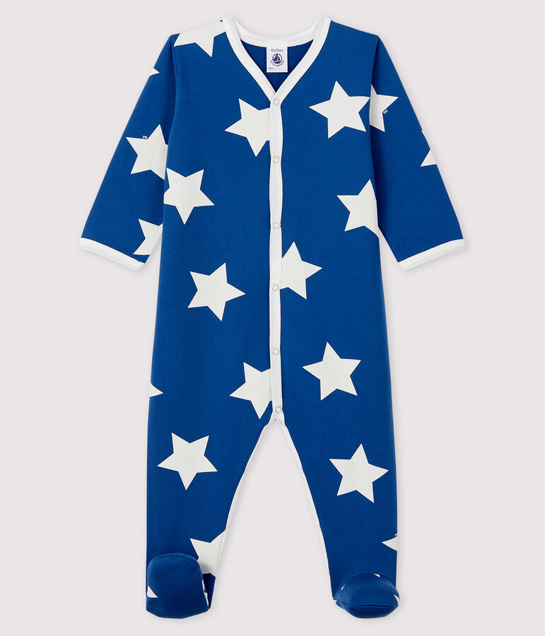Babies' Blue Starry Fleece Sleepsuit MAJOR blue/ECUME white
