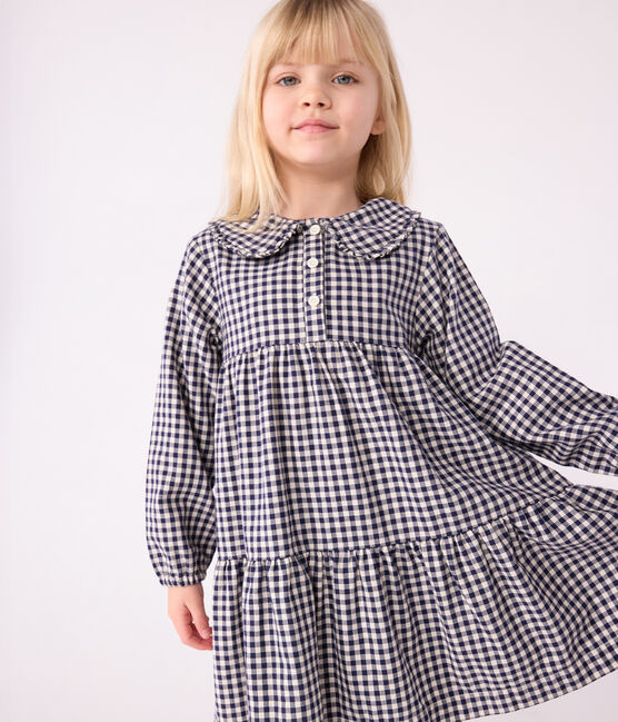 Children's long-sleeved checked flannel dress SOIR blue/MILK