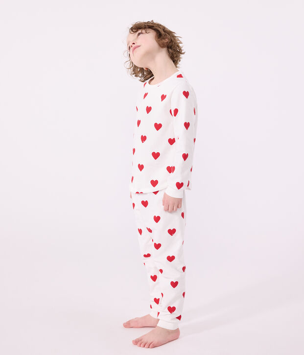 Girls' Heart Print Ribbed Pyjamas white/red