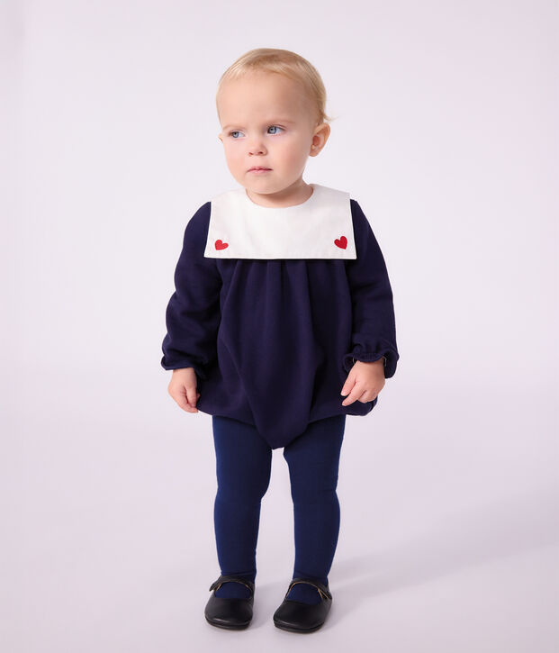 Babies' short plain cotton playsuit with a collar SOIR