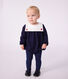 Babies' short plain cotton playsuit with a collar